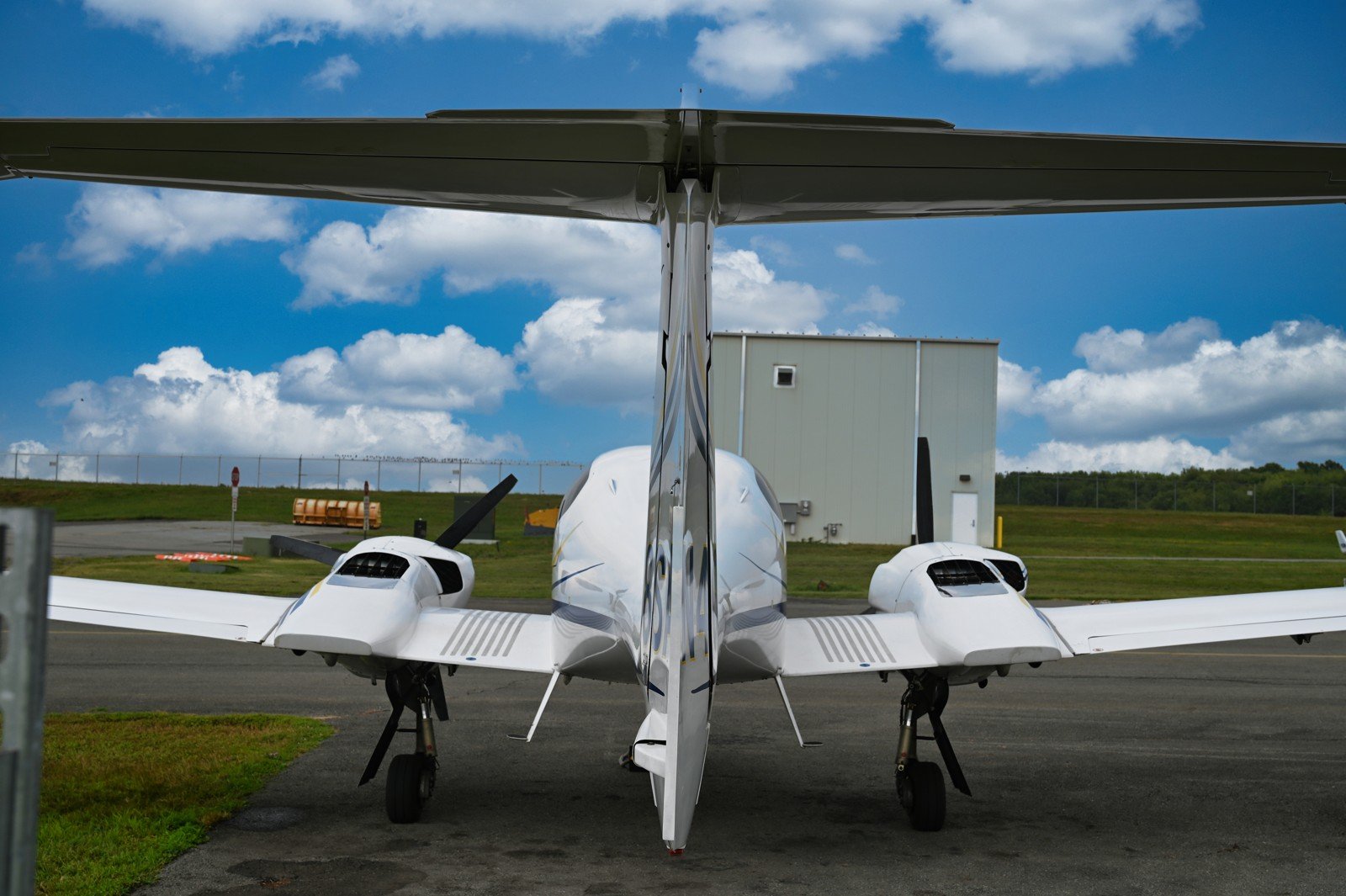 Diamond twin seen from behind under a deep blue sky